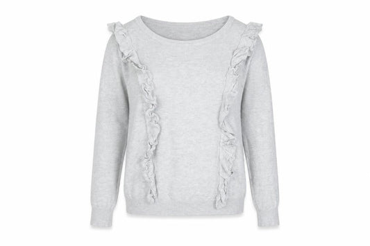 Peacocks Womens Grey Size 10 Ruffle Knit Crew Neck Jumper