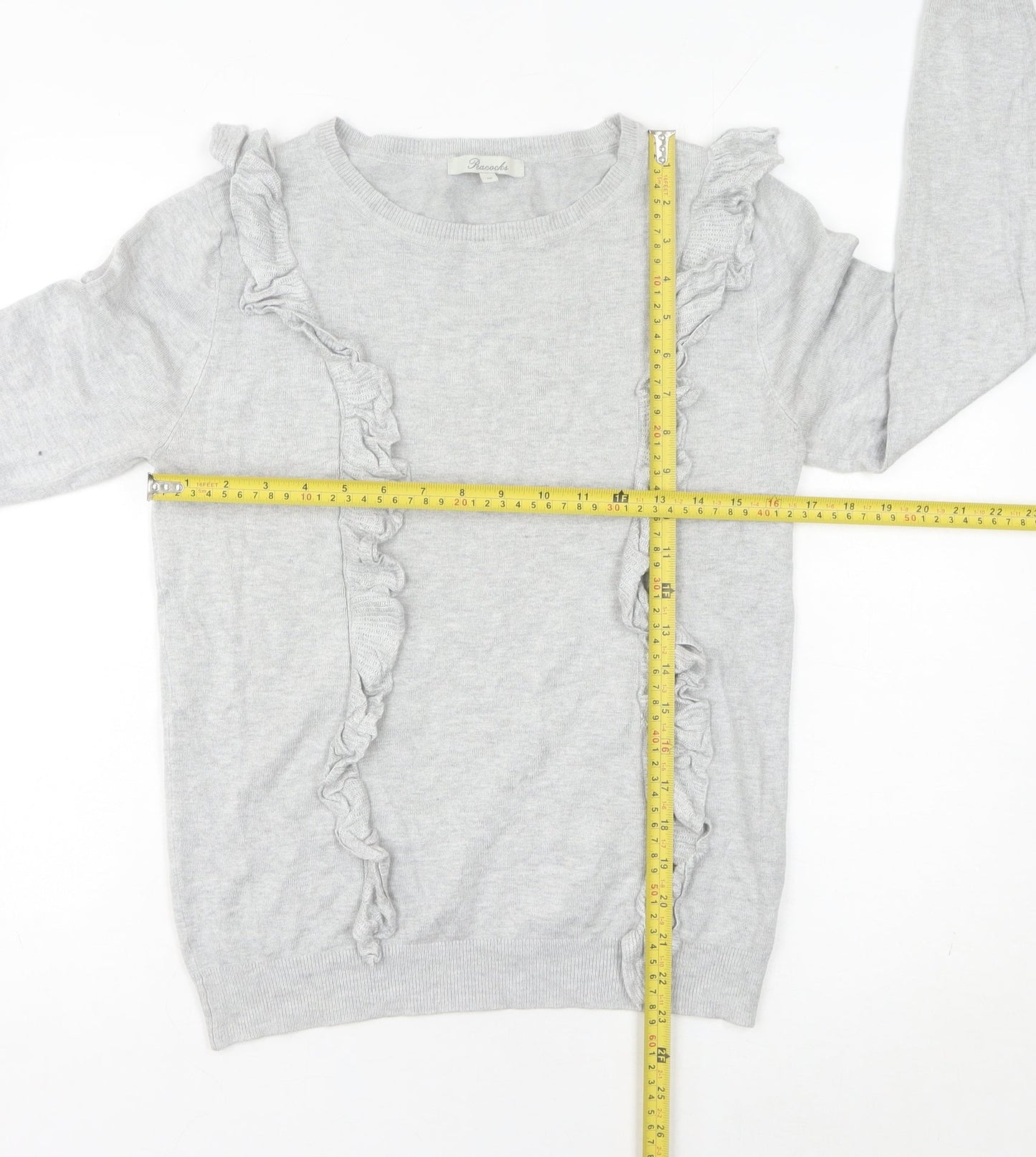 Peacocks Womens Grey Size 10 Ruffle Knit Crew Neck Jumper