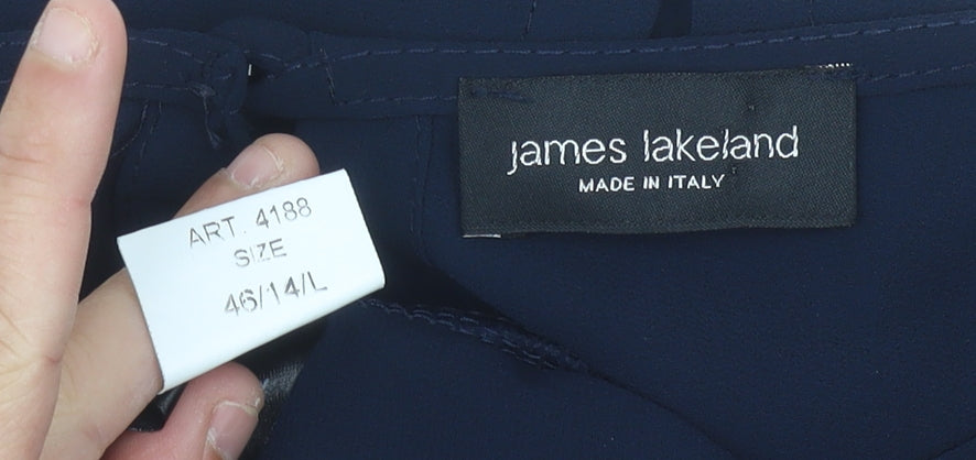 James Lakeland Women’s Blue Chiffon Tunic Blouse Size 14 V-Neck Flared Sleeve