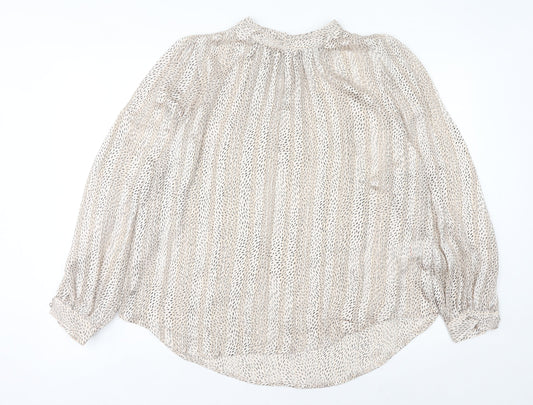 Peacocks Women’s Beige Geometric Chiffon Blouse Size 14 Long Sleeve