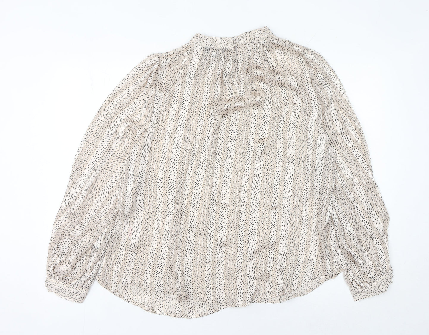Peacocks Women’s Beige Geometric Chiffon Blouse Size 14 Long Sleeve