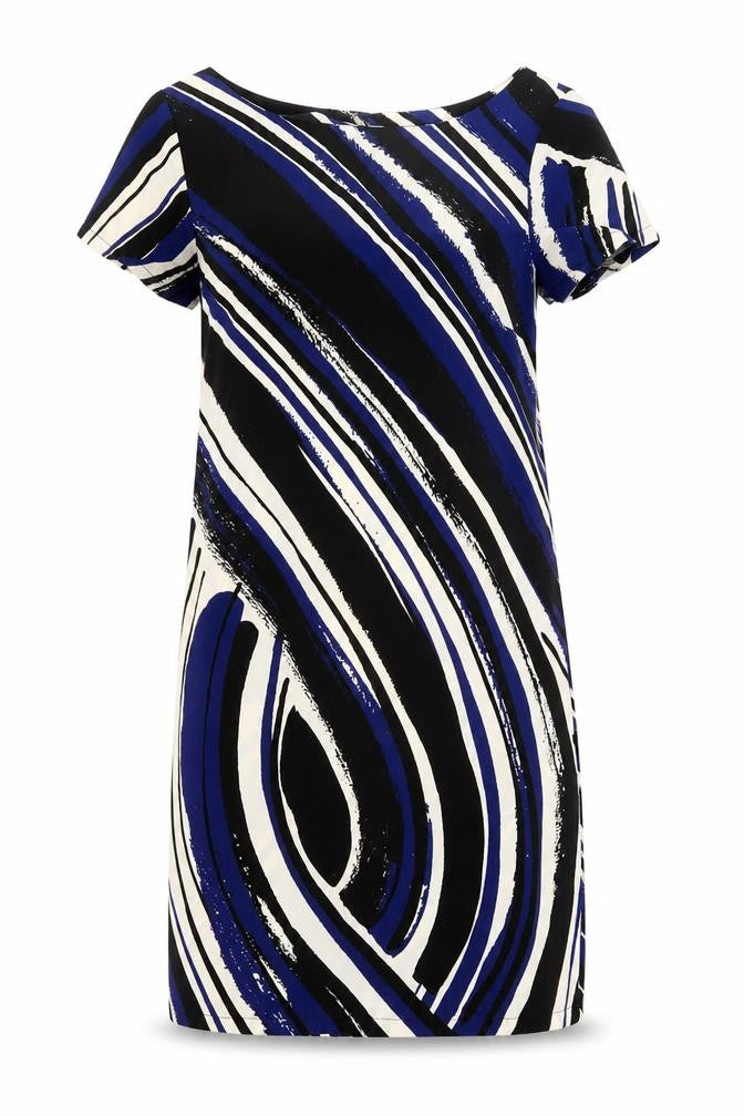 F&F Women’s Black Blue White Sheath Dress Size 10 Knee Length