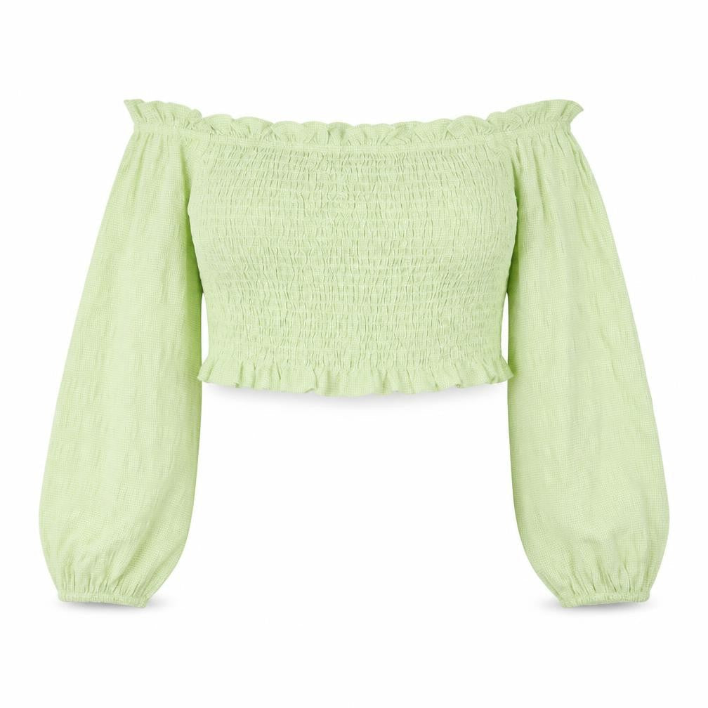 Bershka Women’s Green Off Shoulder Cropped Blouse Size 12 Summer