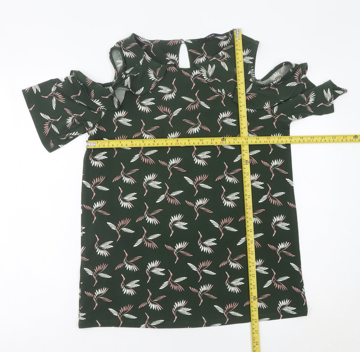 Next Women’s Green Bird Print Cold Shoulder Blouse UK 12