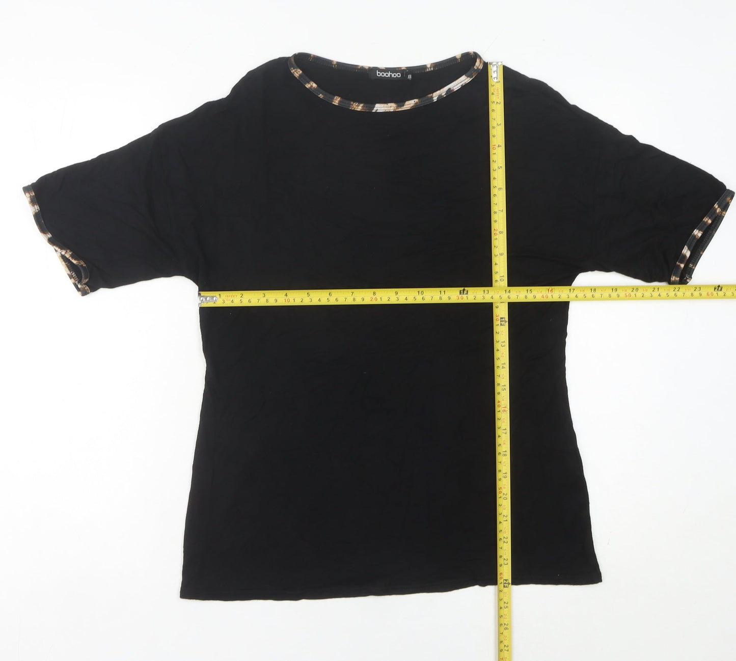 Boohoo Women’s Black Crew Neck Jersey T-Shirt UK 10 Short Sleeve