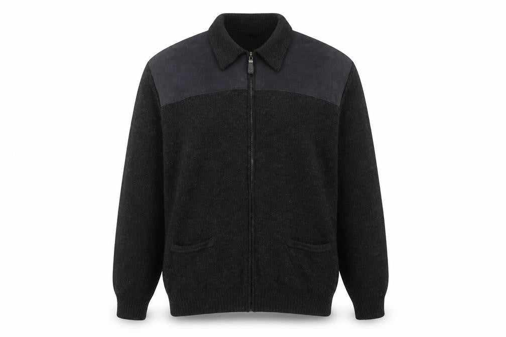Marks & Spencer Men's Black Wool Blend Full Zip Jumper L