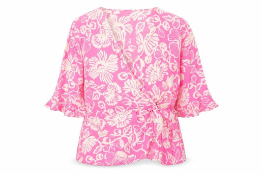 Marks and Spencer Women’s Pink Floral Wrap Blouse Size 10 V-Neck Kimono Sleeve