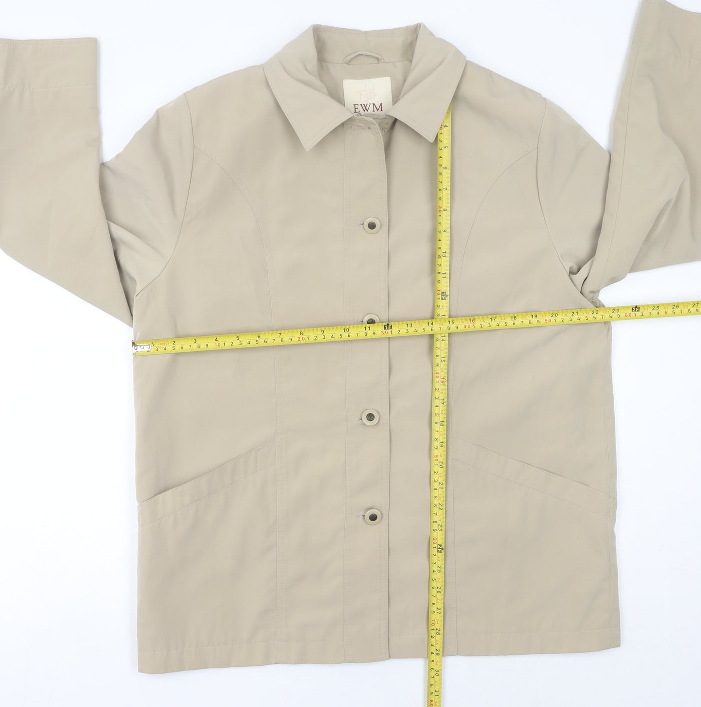 EWM Women Beige Size 16 Basic Mid-Length Jacket Polyester Collared