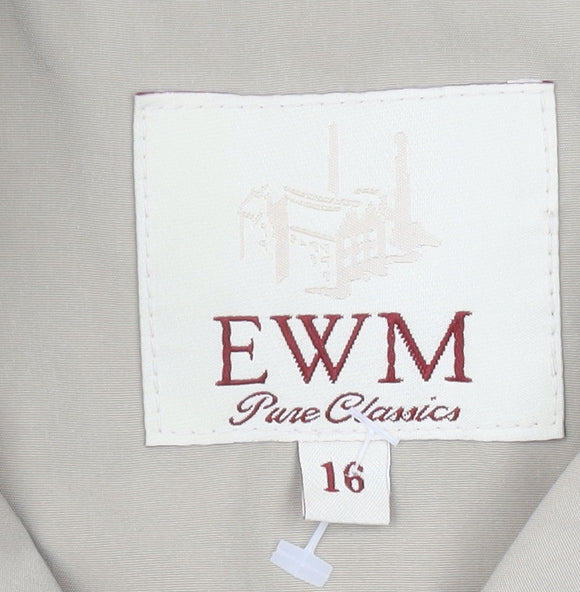 EWM Women Beige Size 16 Basic Mid-Length Jacket Polyester Collared