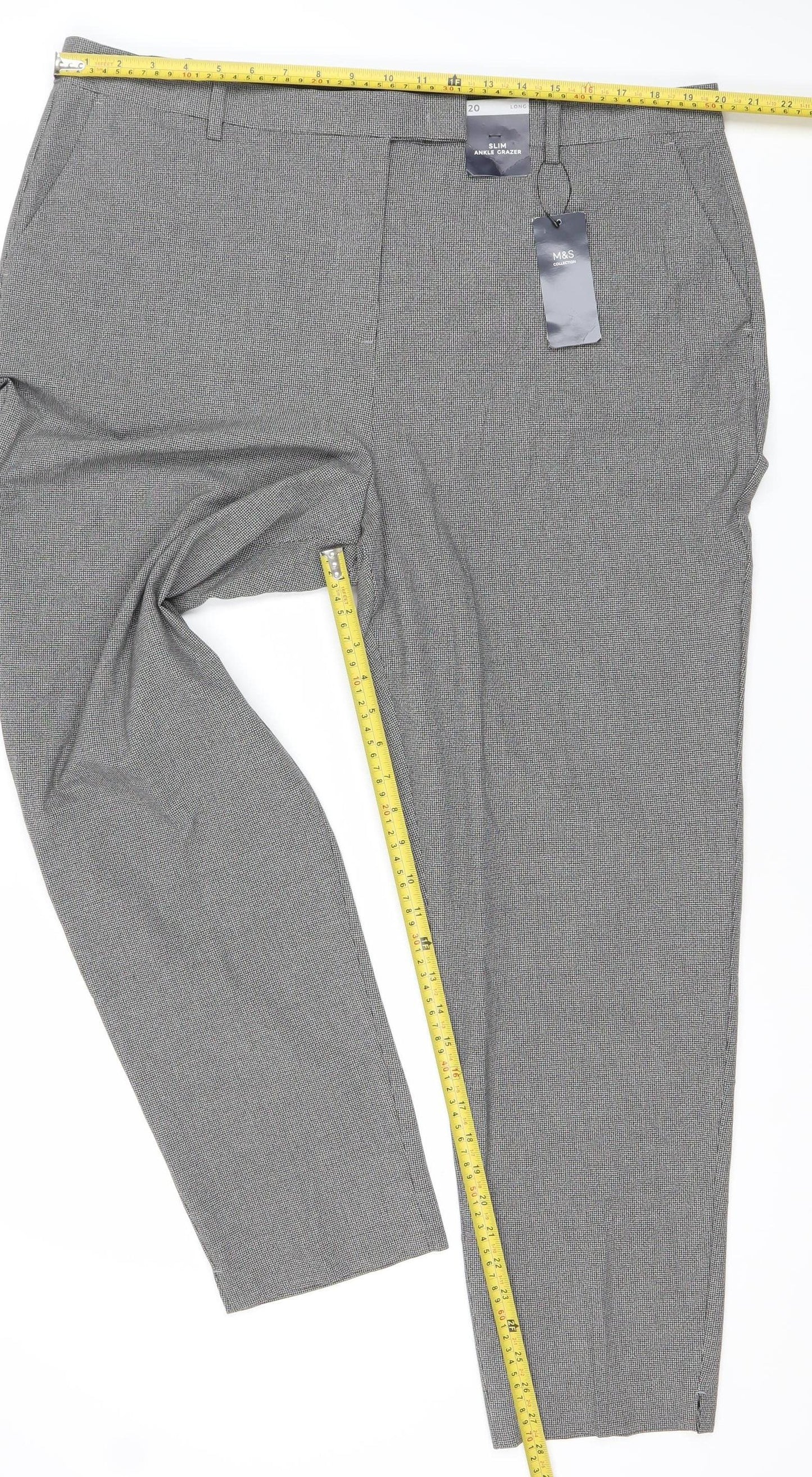 Marks and Spencer Women’s Grey Check Dress Pants Size 20 Regular Stretch Workwear