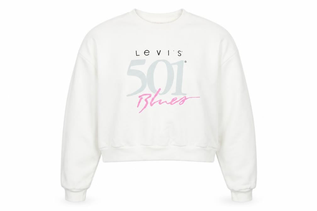 Levi's Women's White Small 501 Blues Logo Cotton Pullover Sweatshirt