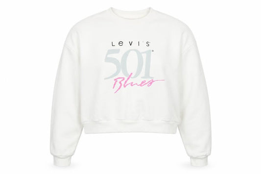 Levi's Women's White Small 501 Blues Logo Cotton Pullover Sweatshirt