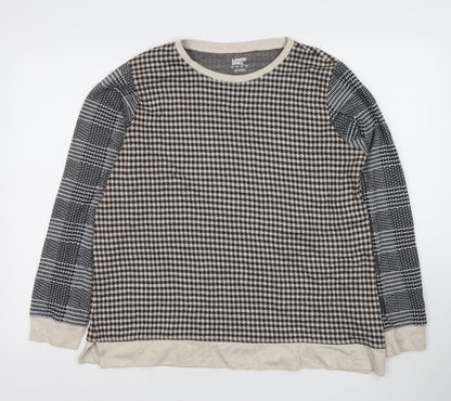 Lands' End Women's Brown Check Crew Neck XL Pullover Jumper Cotton Blend