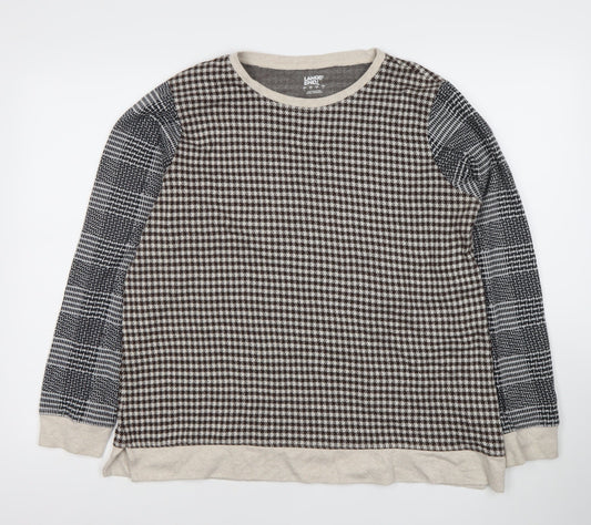 Lands' End Women's Brown Check Crew Neck XL Pullover Jumper Cotton Blend
