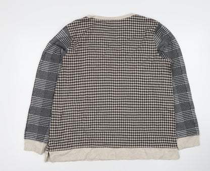 Lands' End Women's Brown Check Crew Neck XL Pullover Jumper Cotton Blend