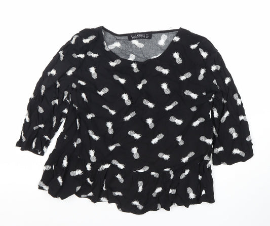 Sugarhill Women’s Black Pineapple Print Tunic Blouse Size L