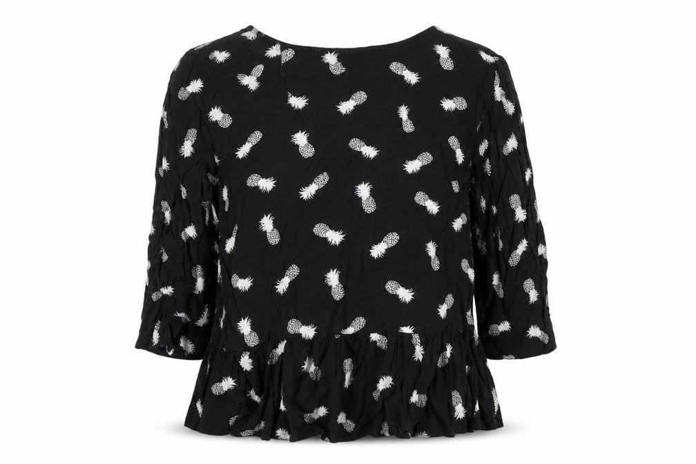 Sugarhill Women’s Black Pineapple Print Tunic Blouse Size L