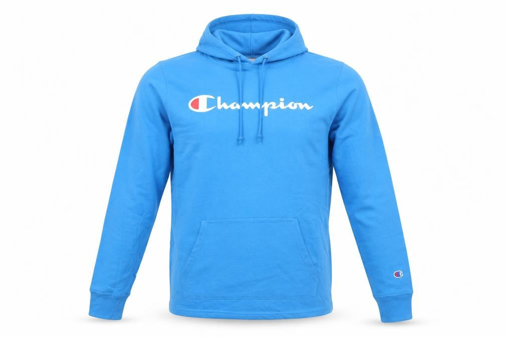 Champion Men's Blue Pullover Hoodie S Logo Print Cotton Sportswear