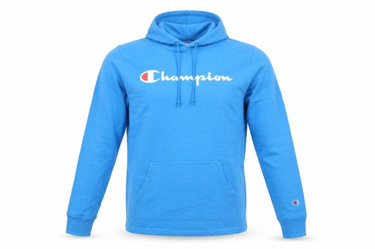 Champion Men's Blue Pullover Hoodie S Logo Print Cotton Sportswear