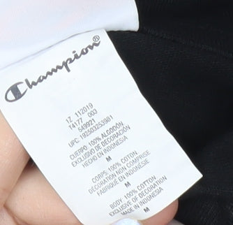 Champion Men's Black Pullover Hoodie M Logo Sports Cotton