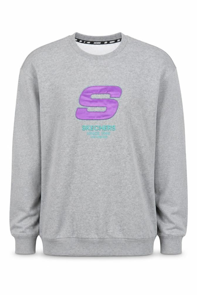 Skechers Men’s Grey M Pullover Sweatshirt Logo Print Long Sleeve
