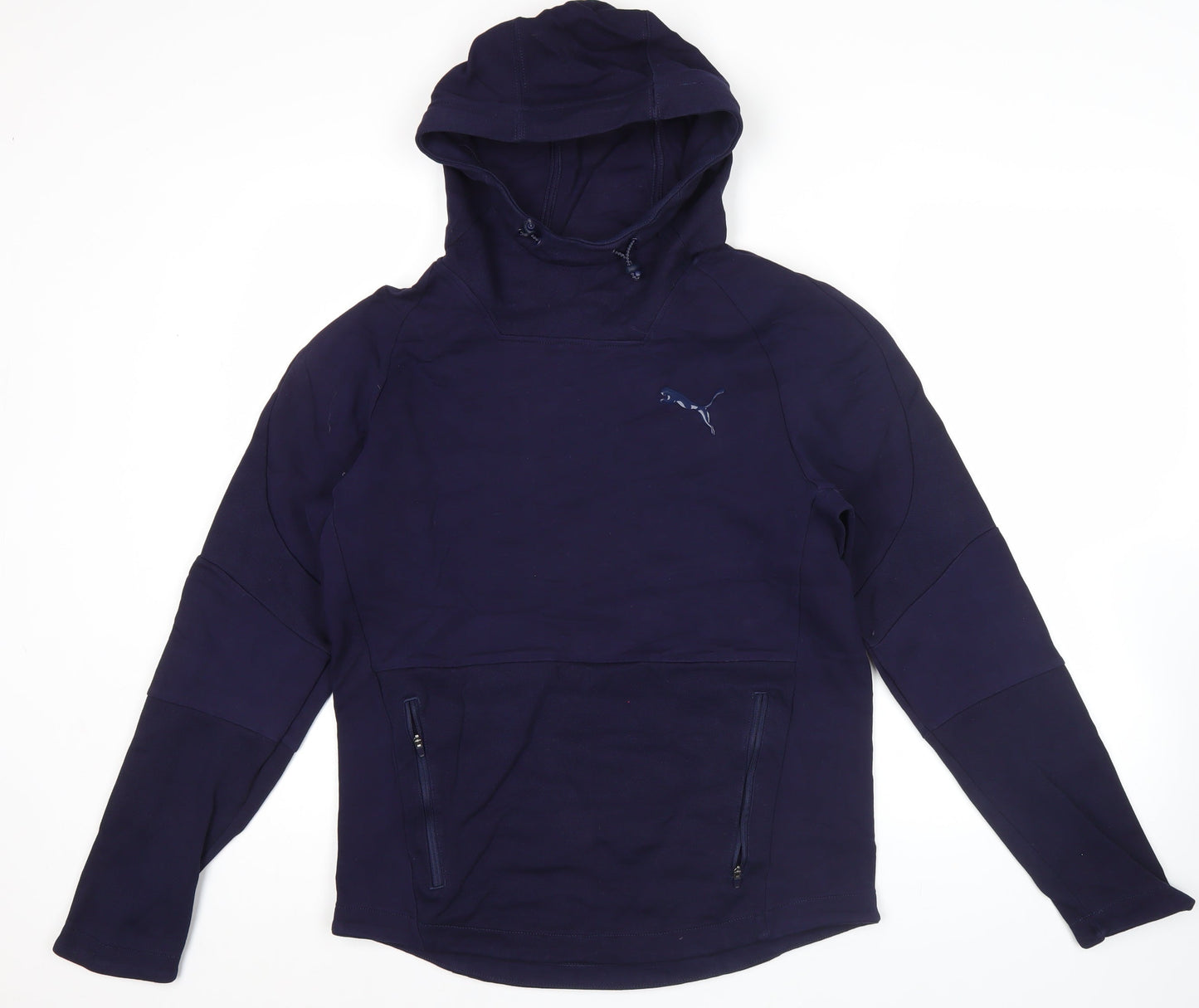 Puma Men's Blue Pullover Hoodie M Fleece Logo Zip Pockets