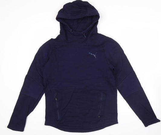 Puma Men's Blue Pullover Hoodie M Fleece Logo Zip Pockets
