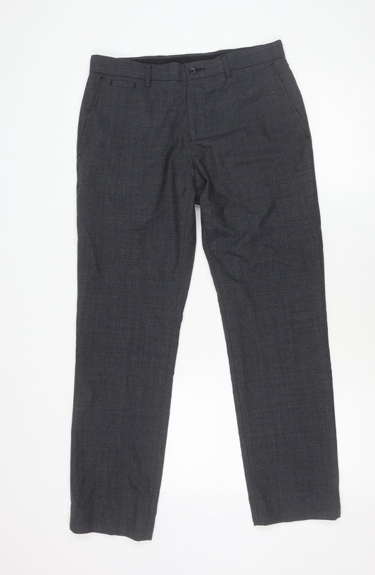 Moss 1851 Men's Grey Wool Blend Tailored Dress Trousers 30W