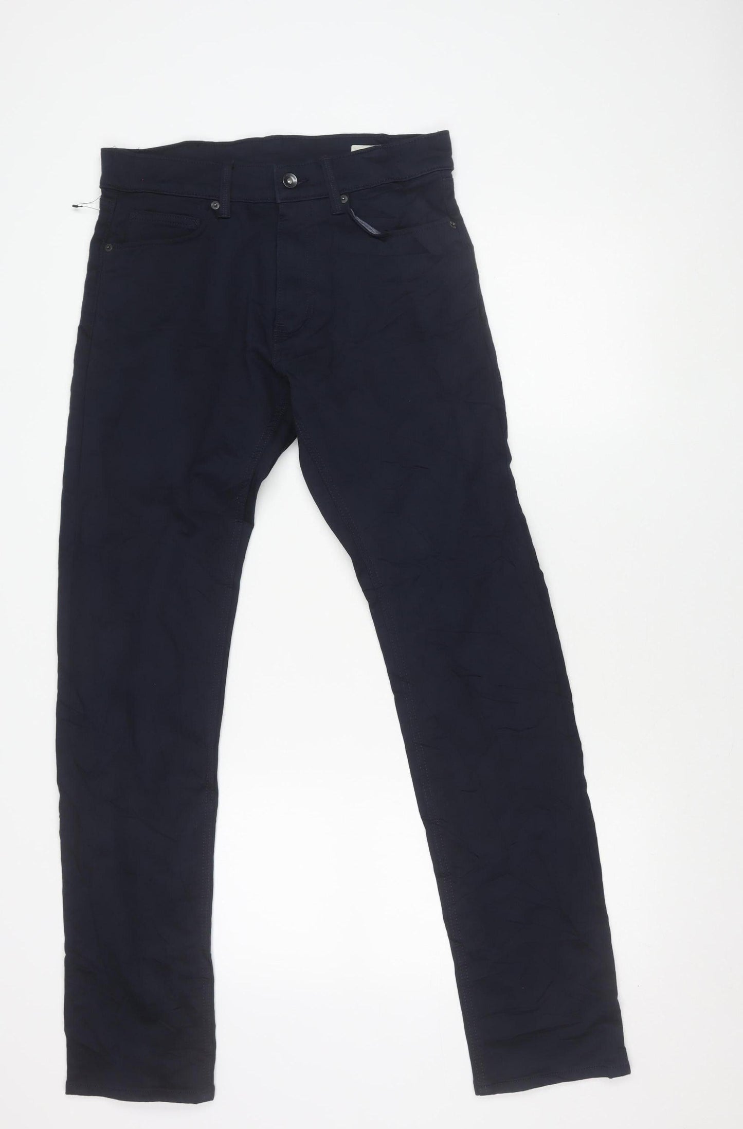 UNO Men's Blue Slim Fit Trousers 30W 33L Cotton Blend Casual