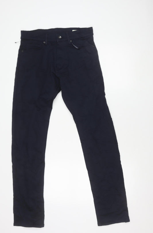 UNO Men's Blue Slim Fit Trousers 30W 33L Cotton Blend Casual