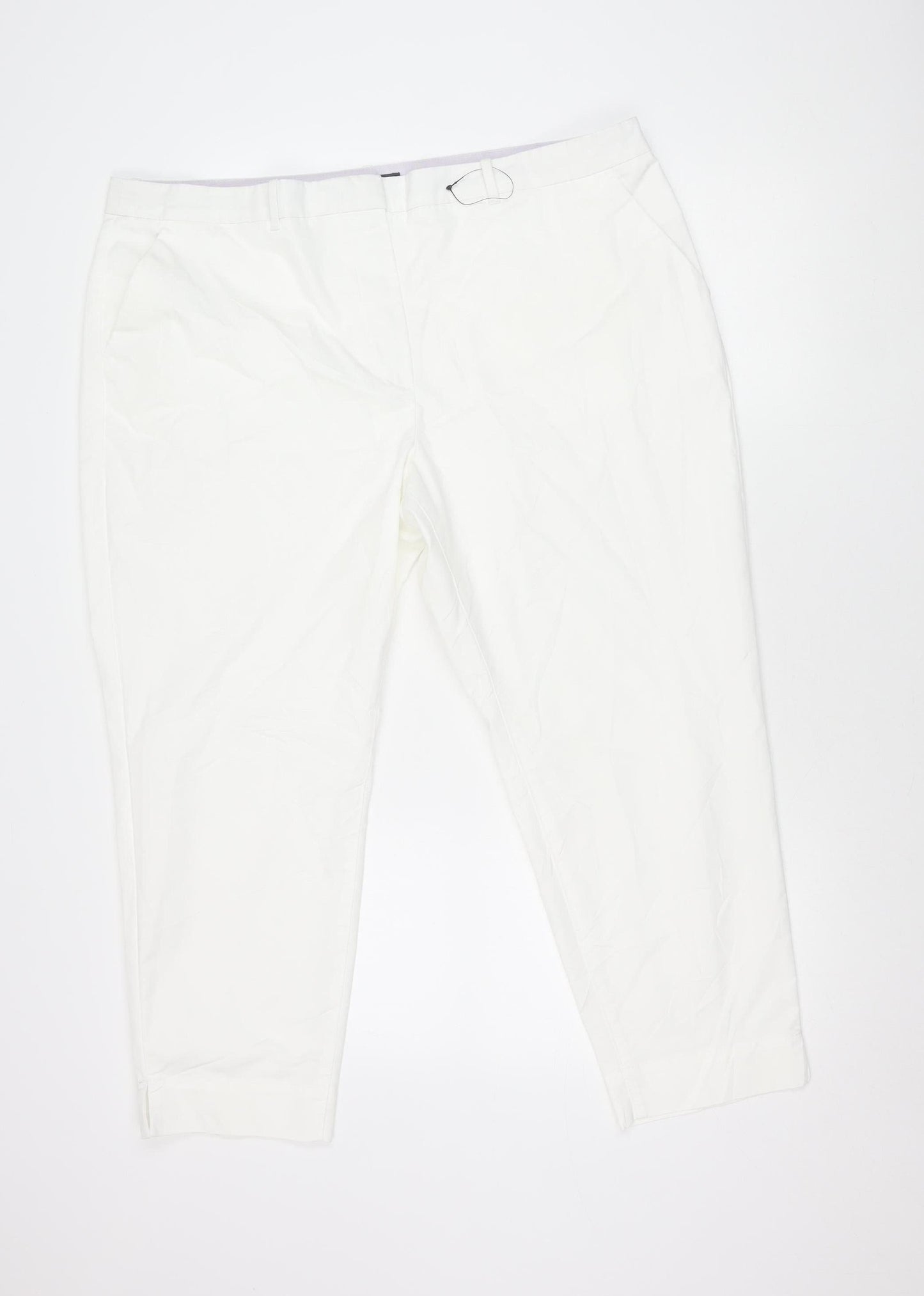 Marks and Spencer Women’s White Size 20 Short Length Cotton Blend Trousers