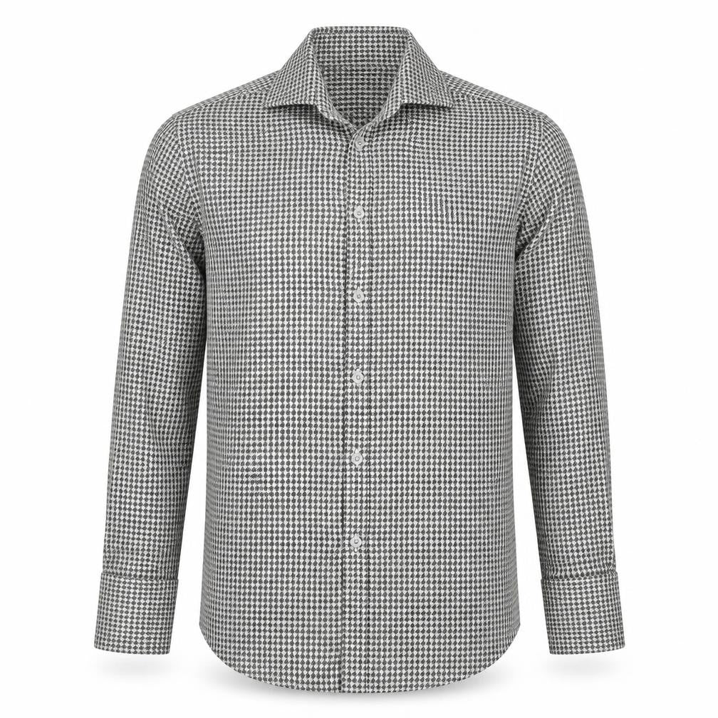 Gieves Men’s Black Houndstooth Cotton Long Sleeve Button-Up Shirt 15