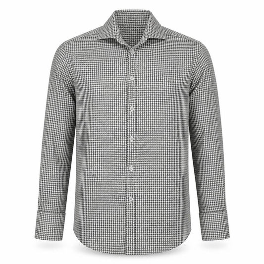 Gieves Men’s Black Houndstooth Cotton Long Sleeve Button-Up Shirt 15