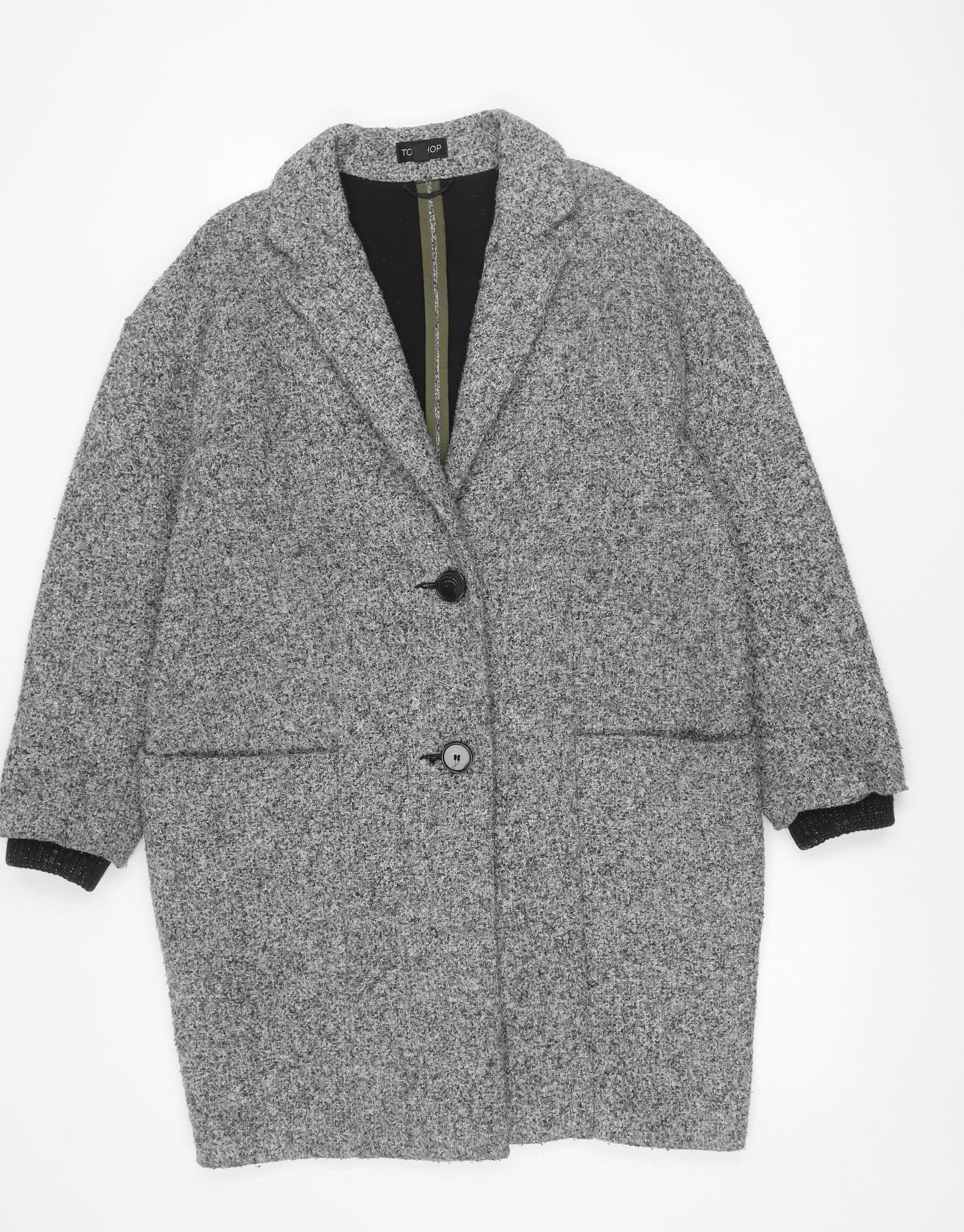 Topshop Women Grey Small Tweed Mid-Length Blazer Jacket