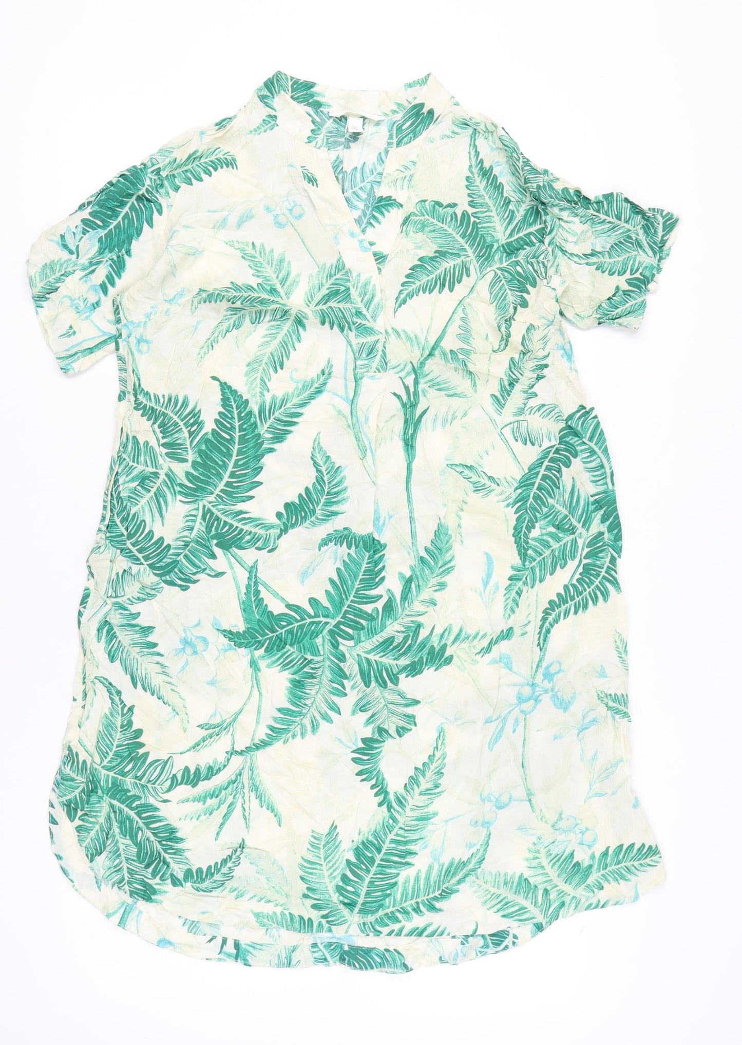 H&M Women’s Green Tropical Print Viscose Short Sleeve Shift Dress S
