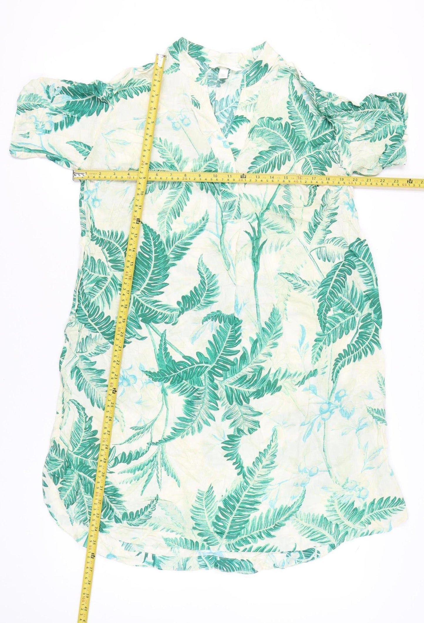 H&M Women’s Green Tropical Print Viscose Short Sleeve Shift Dress S