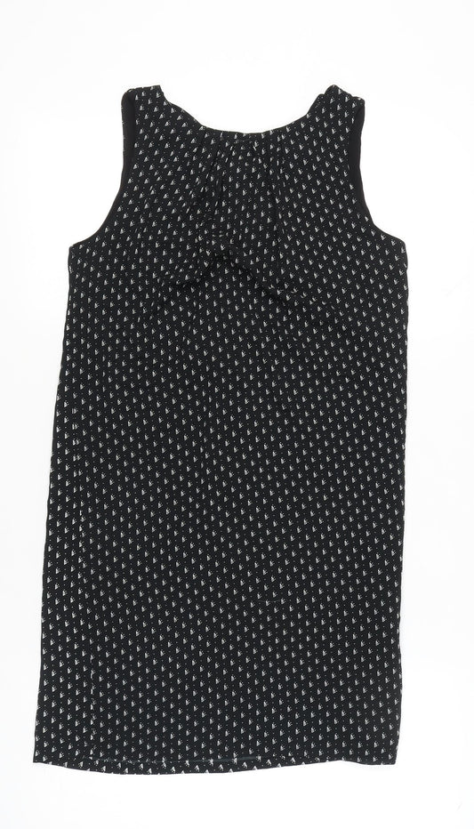 H&M Women’s Black Geometric Shift Dress Size 8 Sleeveless Tie Neck