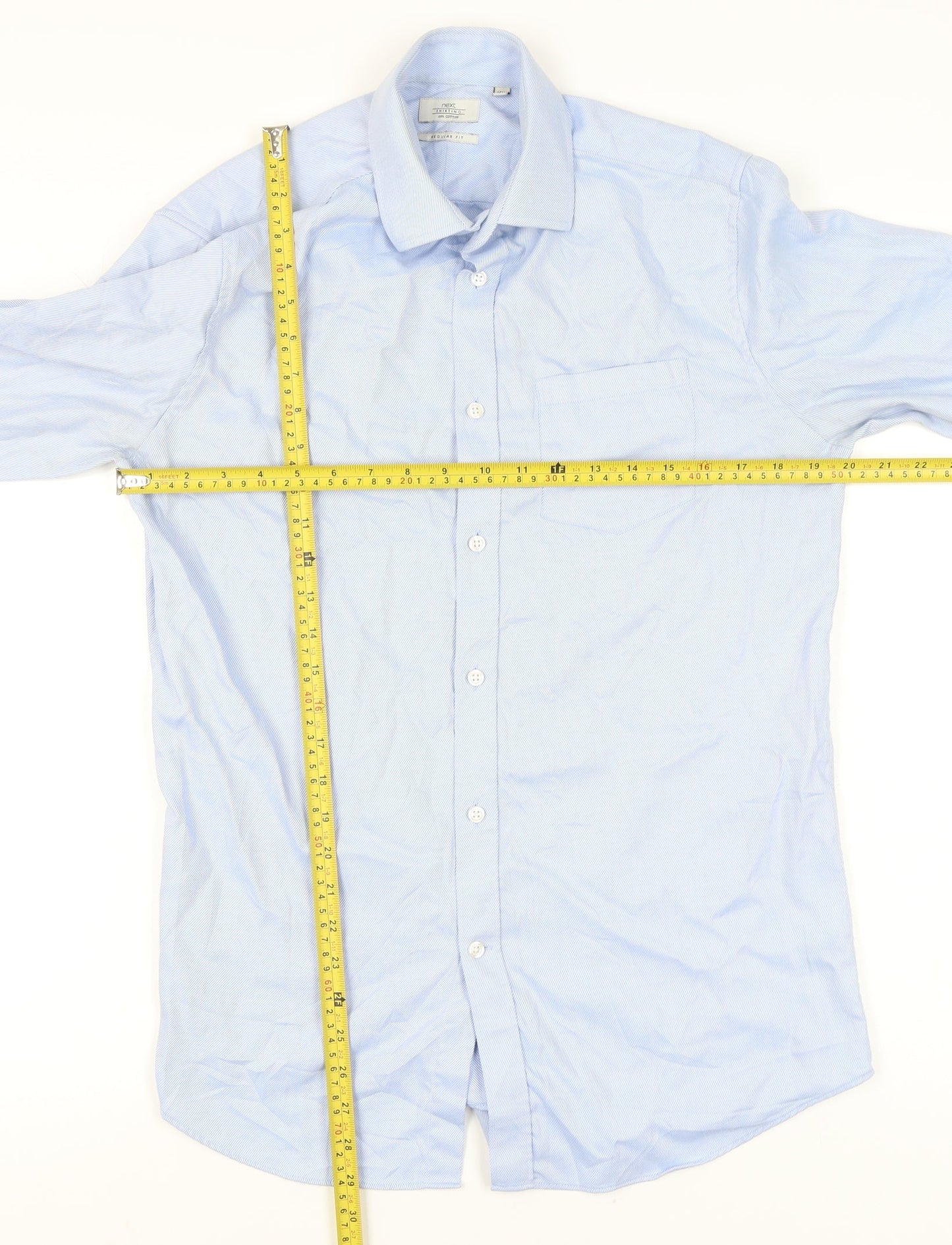 Next Men's Blue Striped Regular Fit Dress Shirt 39cm M Long Sleeve