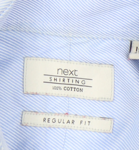 Next Men's Blue Striped Regular Fit Dress Shirt 39cm M Long Sleeve
