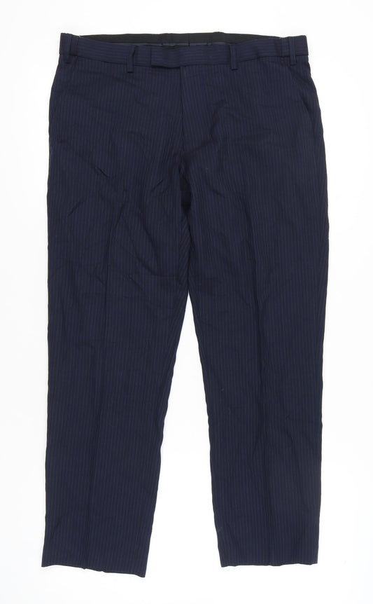 Marks and Spencer Women’s Blue Pinstripe Wool Blend Dress Pants 36R
