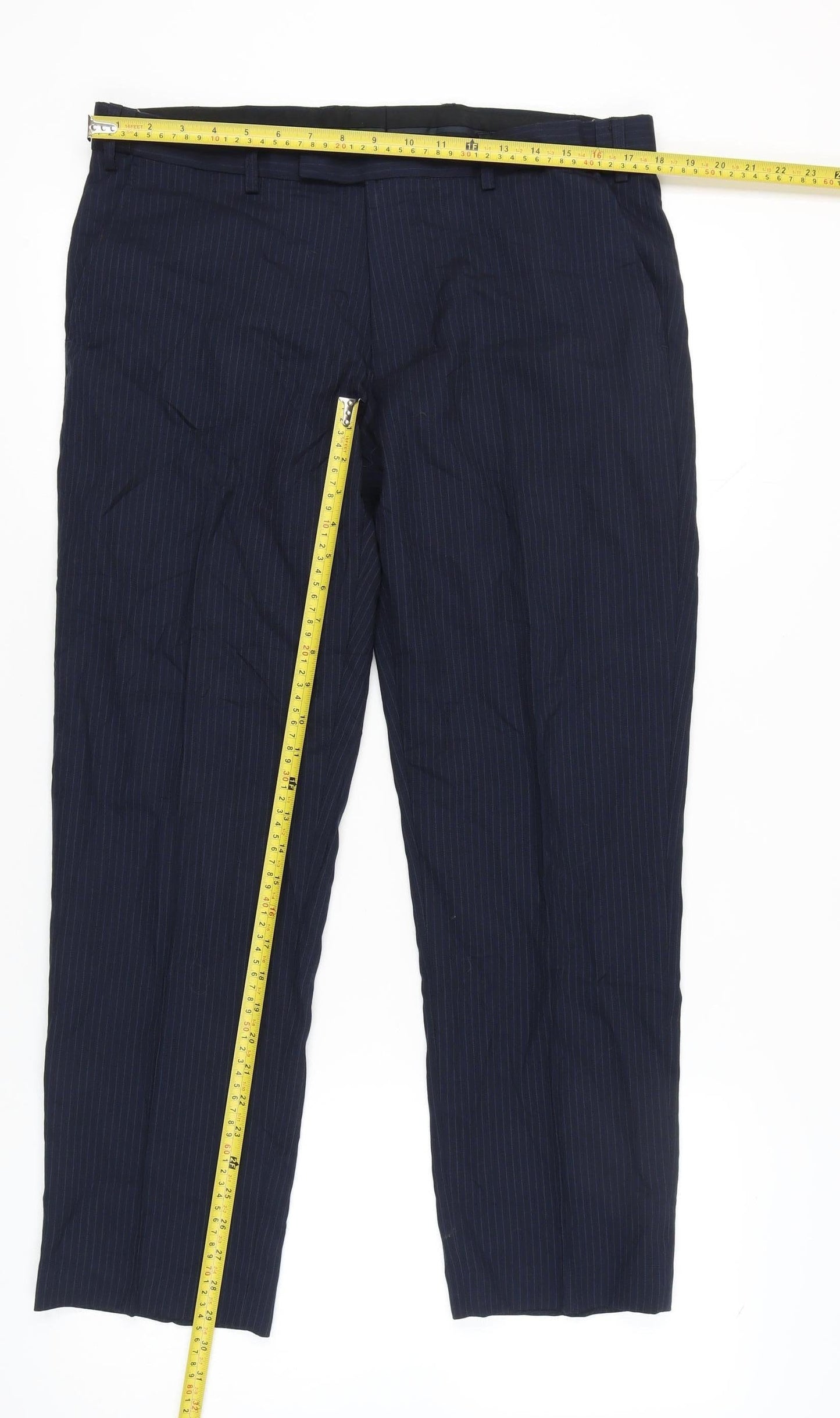 Marks and Spencer Women’s Blue Pinstripe Wool Blend Dress Pants 36R