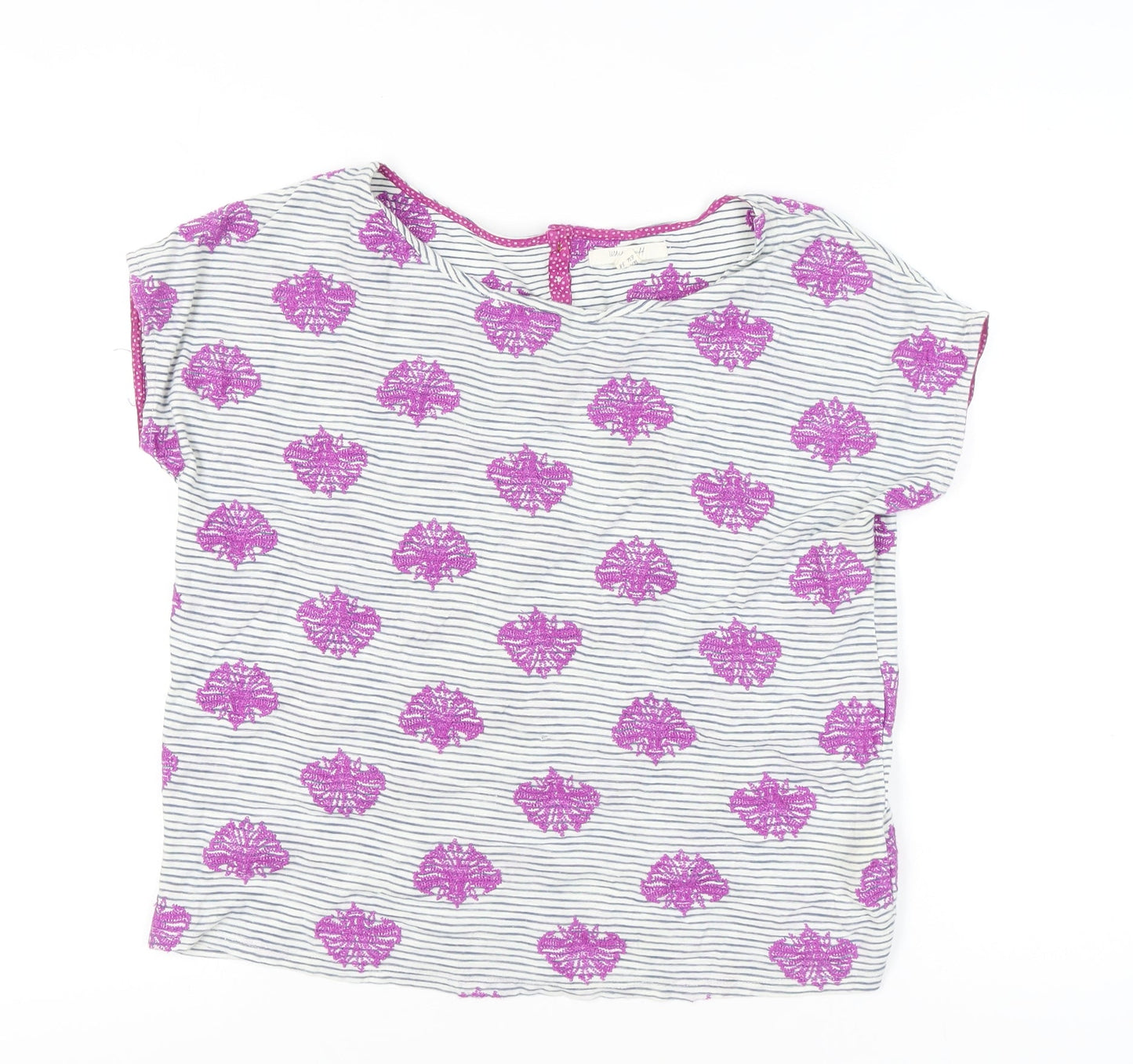 White Stuff Women's Multicoloured Cotton Blouse UK 10 Round Neck Cap Sleeve