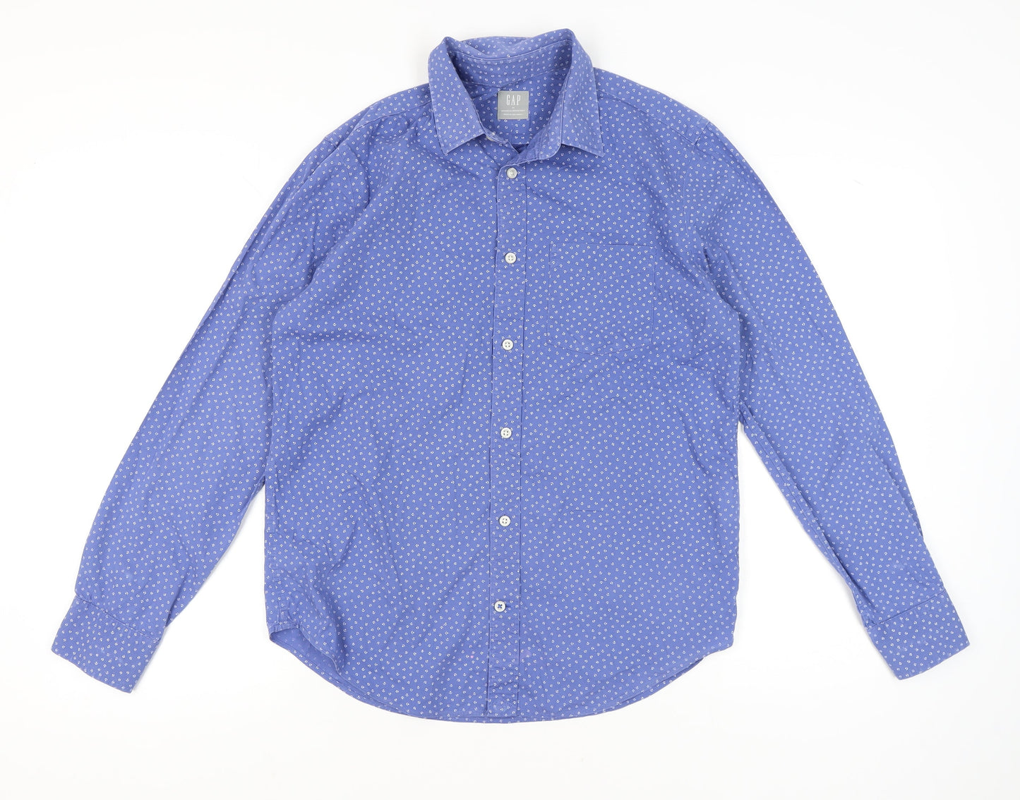 GAP Men's Blue Geometric Long Sleeve Cotton Button-Up Shirt M