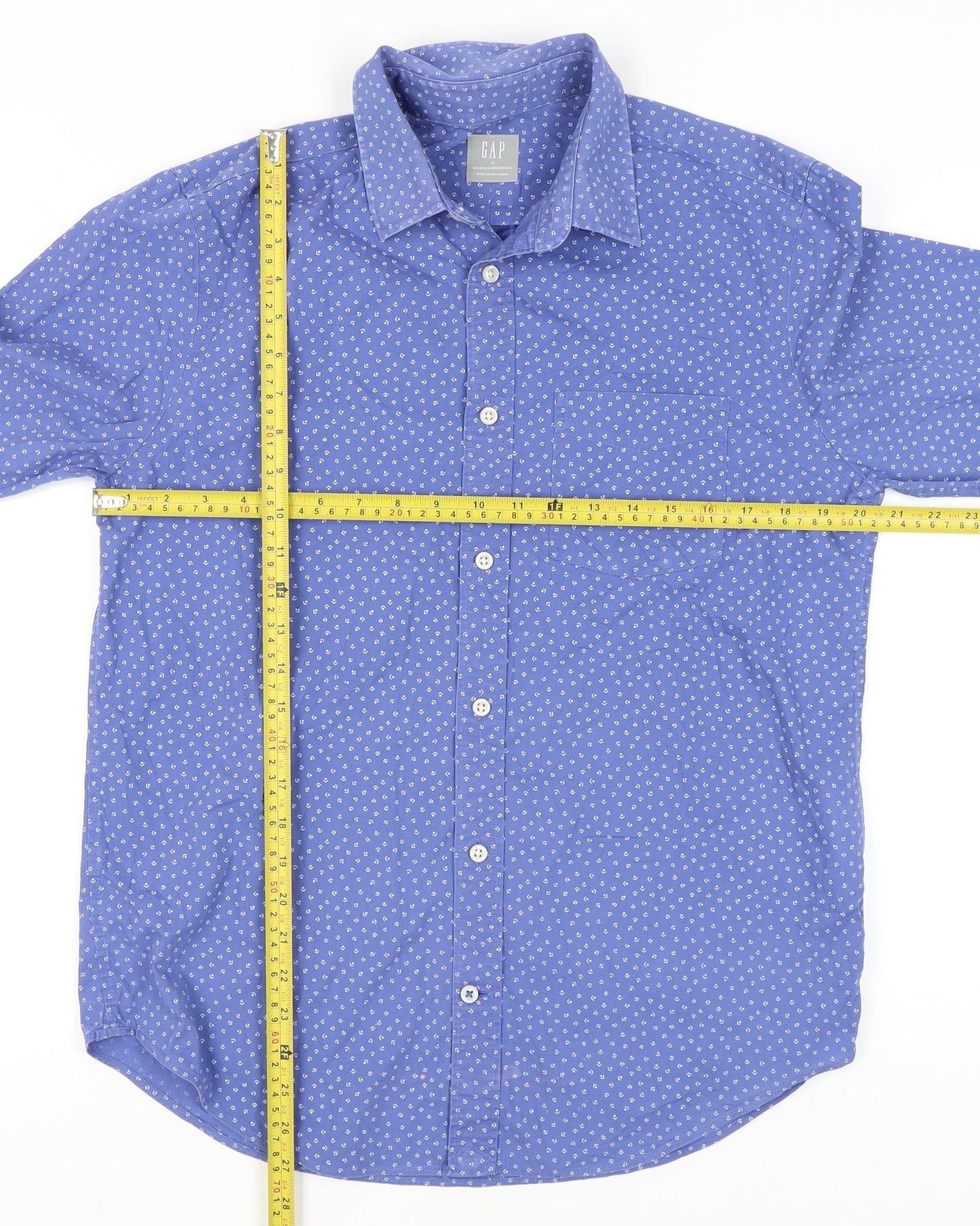 GAP Men's Blue Geometric Long Sleeve Cotton Button-Up Shirt M