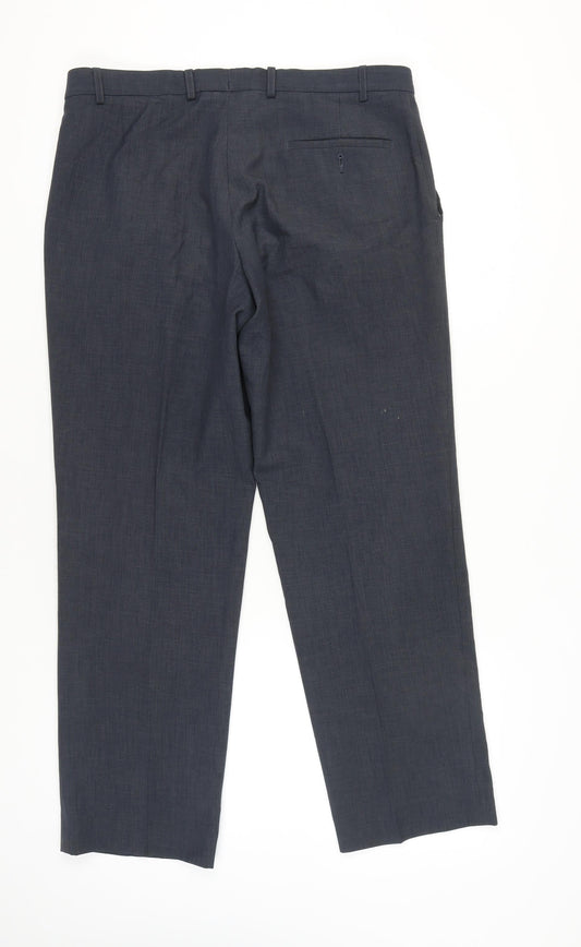 Marks & Spencer Men's Grey 32W 31L Regular Fit Dress Trousers Wool Blend