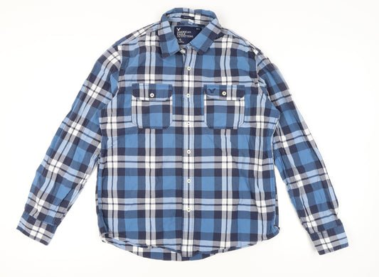 American Eagle Outfitters Men's Blue Check Long Sleeve Shirt L