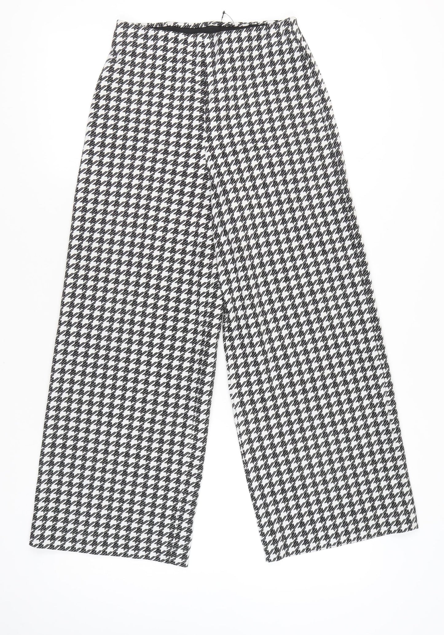 Marks and Spencer Women's Black Houndstooth Wide-Leg Trousers Size 8