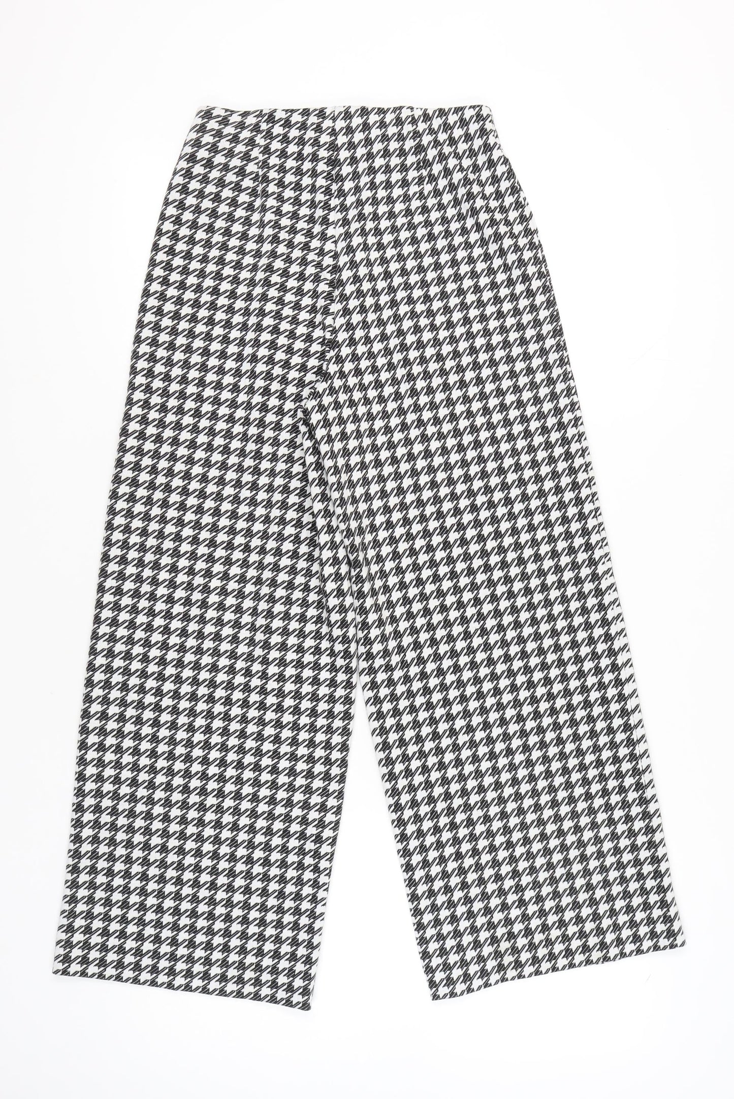 Marks and Spencer Women's Black Houndstooth Wide-Leg Trousers Size 8