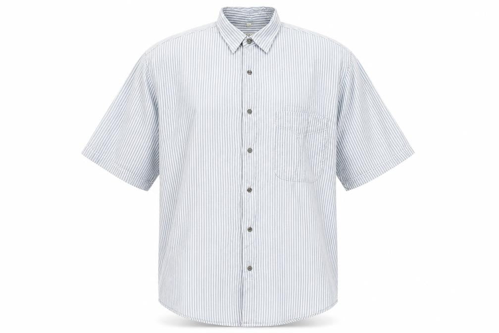 Fire Island Men’s Blue Striped Cotton Short Sleeve Button-Up Shirt XL