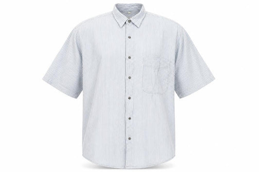 Fire Island Men’s Blue Striped Cotton Short Sleeve Button-Up Shirt XL
